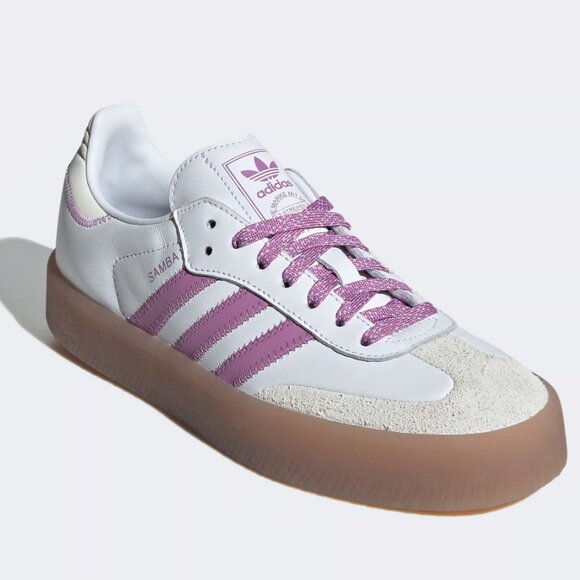 Adidas Sambae Cloud White Purple Leather Sneaker Shoe Size 7 NEW WITH TAG‎ - Picture 1 of 5